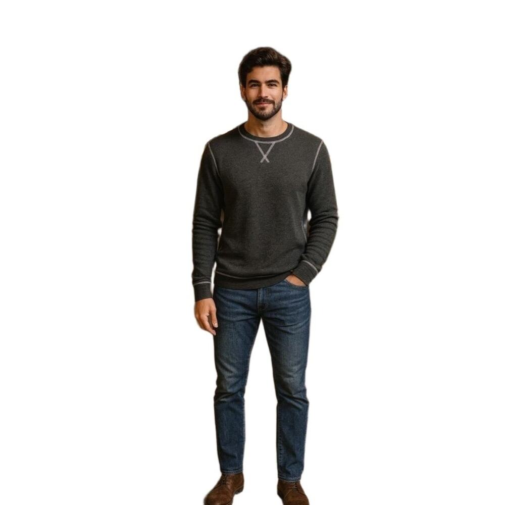 Slade Wilder Dark Gray‎ Long Sleeve Contrasting Stitching Crew Neck Henley Top S